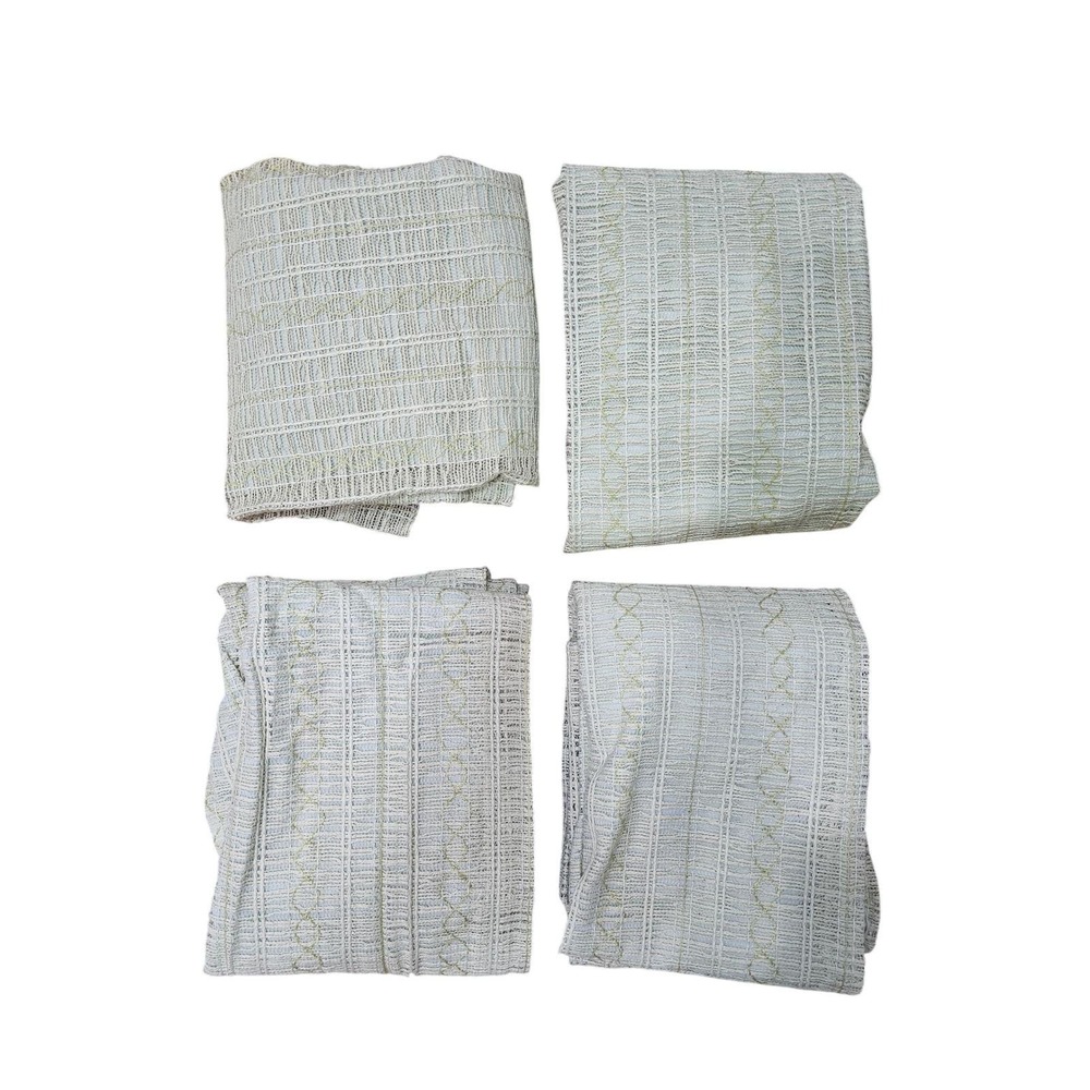 Vintage 50s 60s Open Weave Pinch Pleat Lined Curtain Panels 4pc Set Green 23x81 - Picture 2 of 10